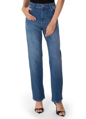 Enfim - Calça Reta Cintura Alta Jeans Azul - ENFIM