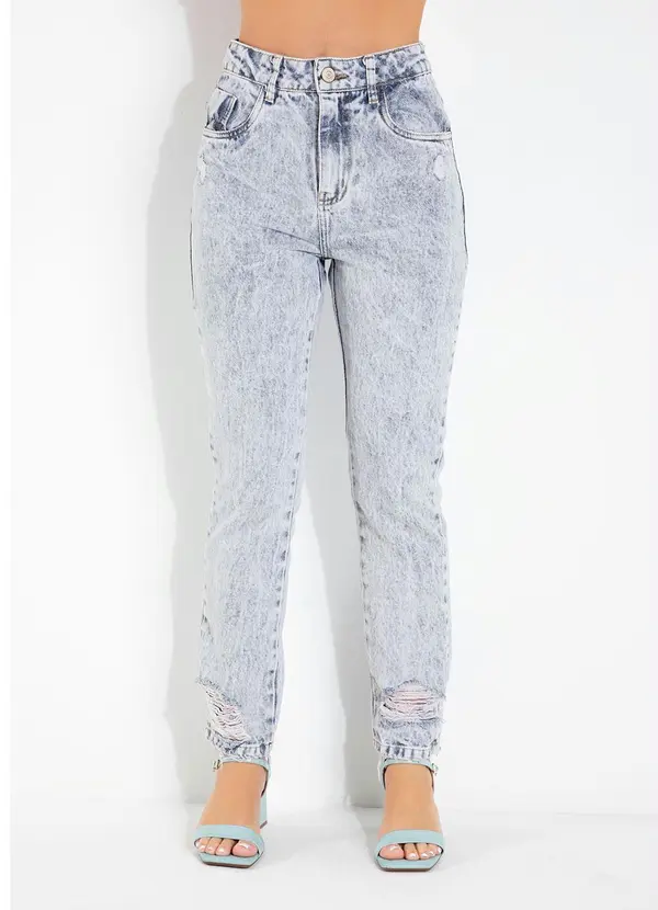Sawary Jeans - Calça Reta Jeans Clara com Destroyed e Bolsos 4