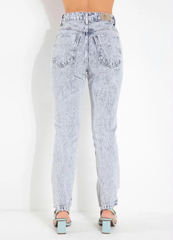 Sawary Jeans - Calça Reta Jeans Clara com Destroyed e Bolsos 5