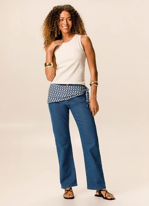 Malwee - Calça Reta Jeans com Lenço Azul - MALWEE