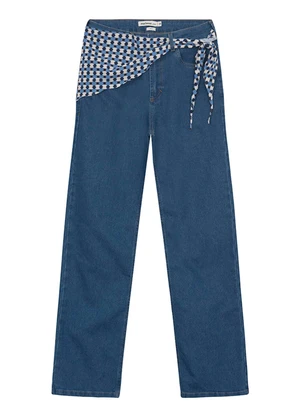 Malwee - Calça Reta Jeans com Lenço Azul - MALWEE