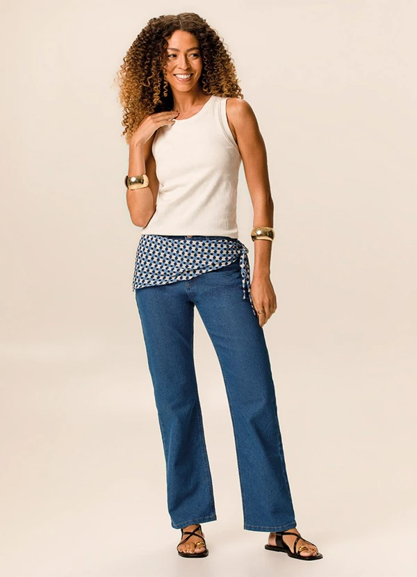 Malwee - Calça Reta Jeans com Lenço Azul