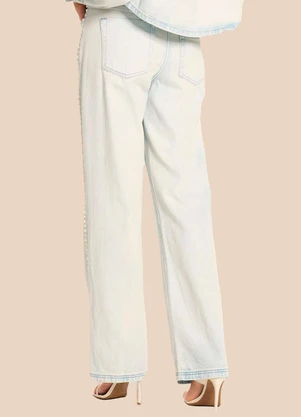 Doce Trama - Calça Reta Jeans com Pérolas Peônia Azul - DOCE TRAMA