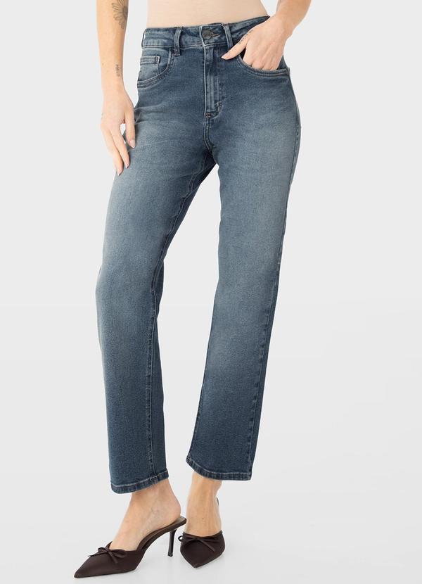 Enfim - Calça Reta Jeans Estonada Azul