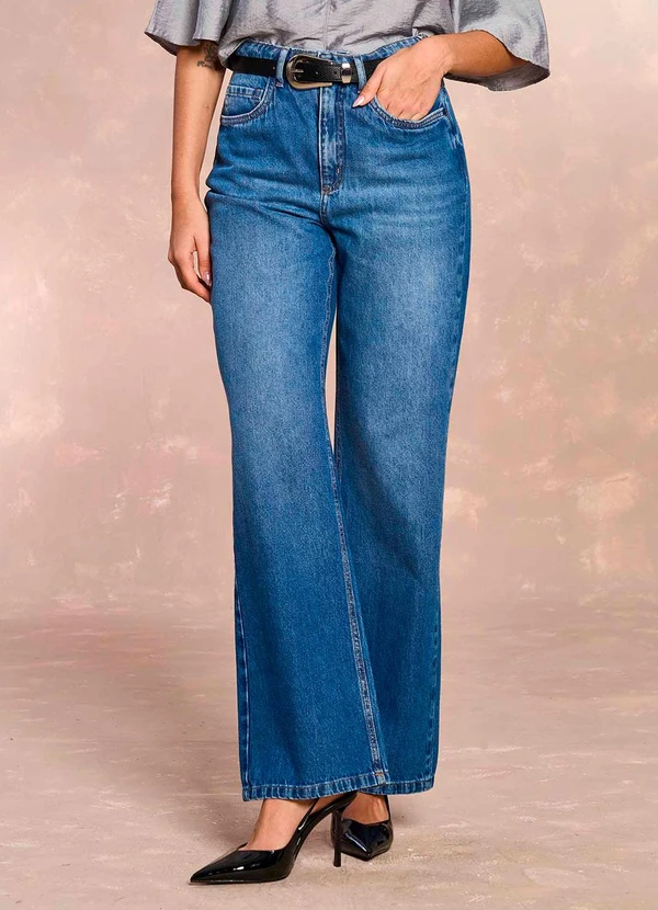 Doce Trama - Calça Reta Peônia Urban Desire em Denim Azul