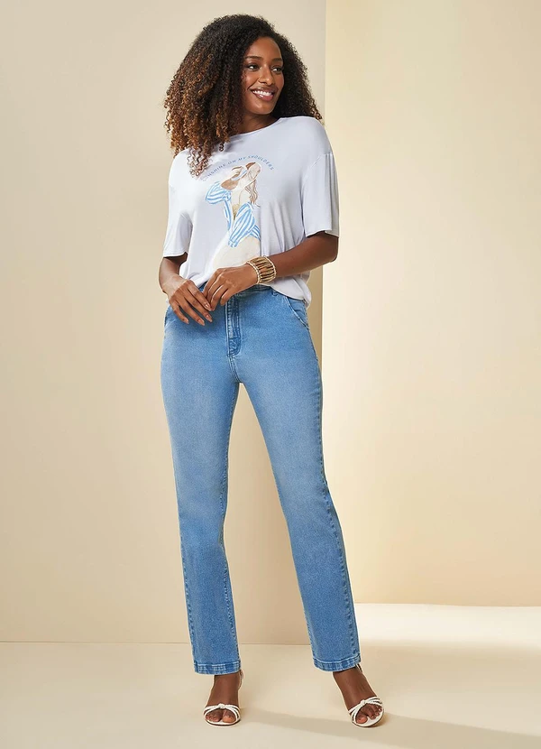 Doce Trama - Calça Reta Slim Amarílis Azul 2