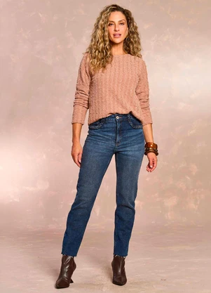 Doce Trama - Calça Reta Slim Retrô Glam Denim Azul - DOCE TRAMA