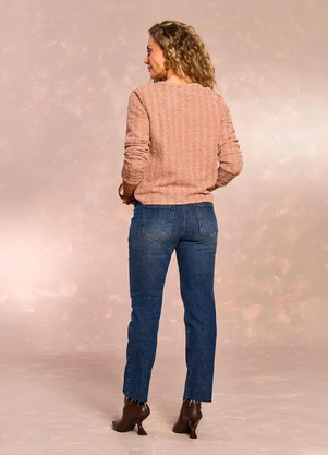 Doce Trama - Calça Reta Slim Retrô Glam Denim Azul - DOCE TRAMA