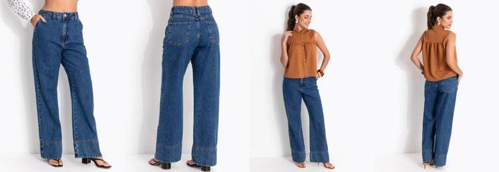 Cal�a Reto Azul M�dio em Jeans