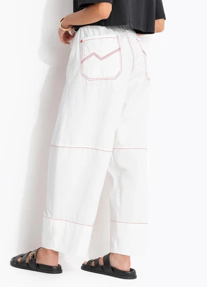 Cantão - Calça Sarja Maxi Barrel Delírio Branco - CANTÃO