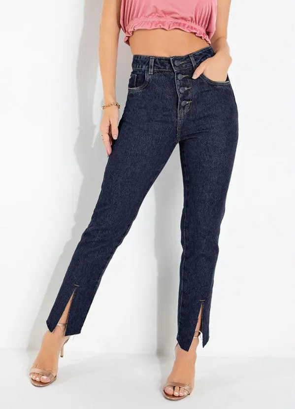 Sawary Jeans - Calça Sawary Jeans Escura com Botões e Fendas