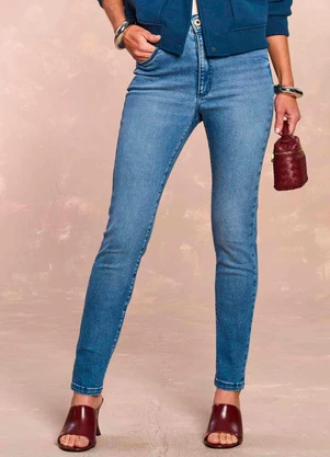 Doce Trama - Calça Skinny Flora Jardim Decor em Denim Azul - DOCE TRAMA