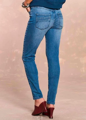 Doce Trama - Calça Skinny Flora Jardim Decor em Denim Azul - DOCE TRAMA