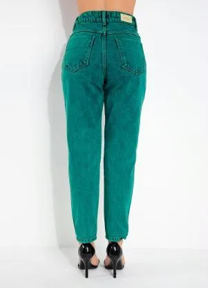 Sawary Jeans - Calça Verde Mom Jeans com Puídos Sawary - SAWARY JEANS