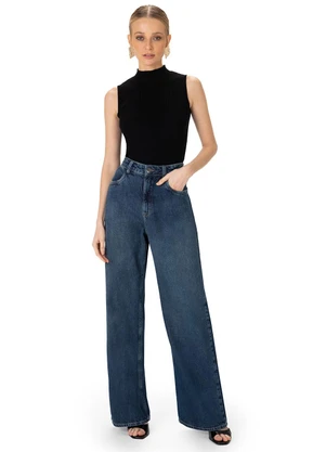 Enfim - Calça Wide Leg Cintura Alta Jeans Azul - ENFIM