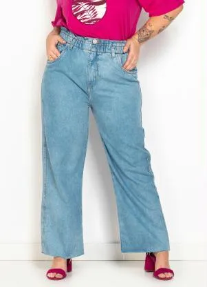 Dzarm - Calça Wide Leg Cropped Jeans Azul - DZARM