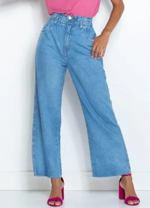 Dzarm - Calça Wide Leg Cropped Jeans Azul - DZARM