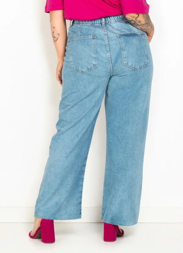 Dzarm - Calça Wide Leg Cropped Jeans Azul 3