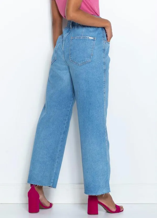 Dzarm - Calça Wide Leg Cropped Jeans Azul 4