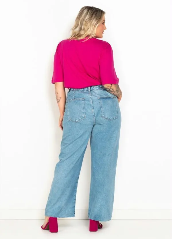 Dzarm - Calça Wide Leg Cropped Jeans Azul 7