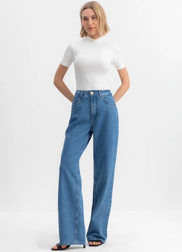 Essendi - Calça Wide Leg Feminina Jeans Azul 2