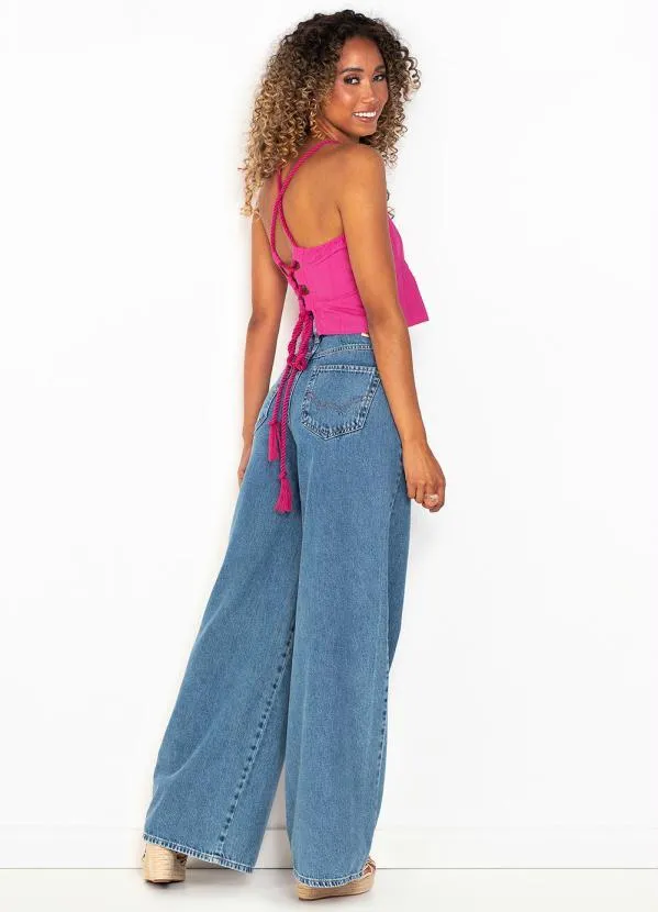 Forum - Calça Wide Leg Jeans Azul 4