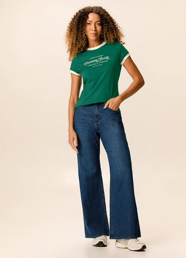 Malwee - Calça Wide Leg Jeans Azul