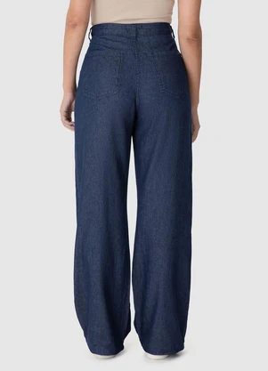 Malwee - Calça Wide Leg Jeans Cintura Alta Azul Escuro - MALWEE