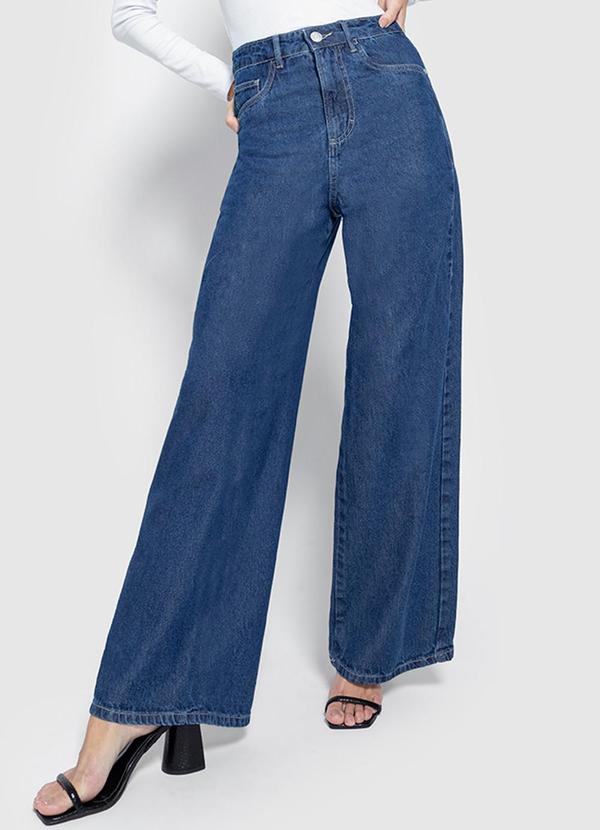 Enfim - Calça Wide Leg Jeans Cintura Alta Azul
