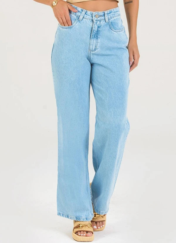 Meu Jeans - Calça Wide Leg Jeans Claro Azul