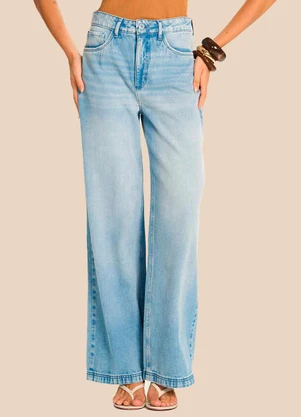 Doce Trama - Calça Wide Leg Jeans Claro Cintura Alta Azul - DOCE TRAMA