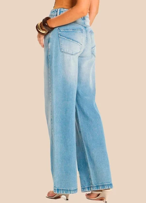 Doce Trama - Calça Wide Leg Jeans Claro Cintura Alta Azul - DOCE TRAMA