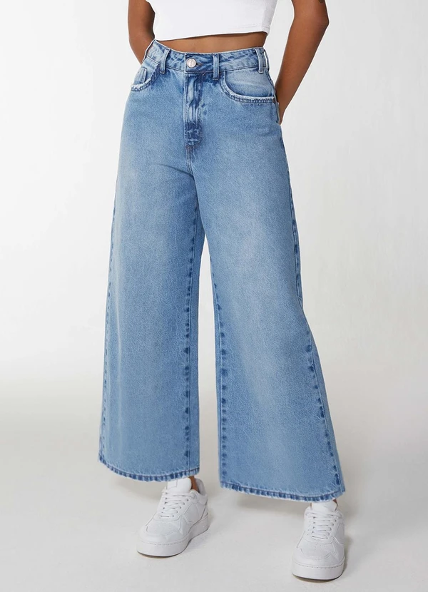 Calça Wide Leg Jeans Feminina Azul Claro - Enfim