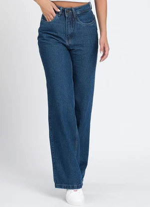 Meu Jeans - Calça Wide Leg Reta Jeans Escuro Azul - MEU JEANS