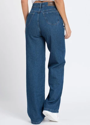 Meu Jeans - Calça Wide Leg Reta Jeans Escuro Azul - MEU JEANS