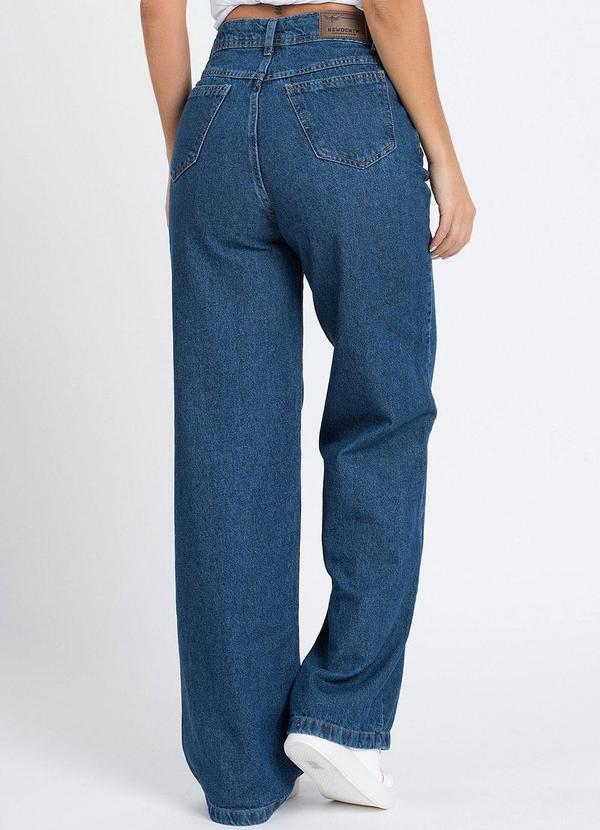 Meu Jeans - Calça Wide Leg Reta Jeans Escuro Azul 2