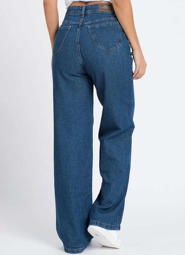 Meu Jeans - Calça Wide Leg Reta Jeans Escuro Azul 2