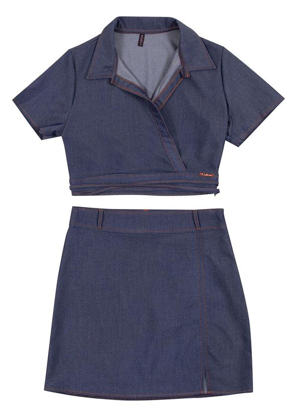 Cativa Teens Conjunto Blusa e Saia em Jeans Leve Azul