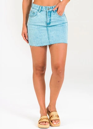 Meu Jeans - Saia Jeans Eva com Barra a Fio Jeans Claro - MEU JEANS