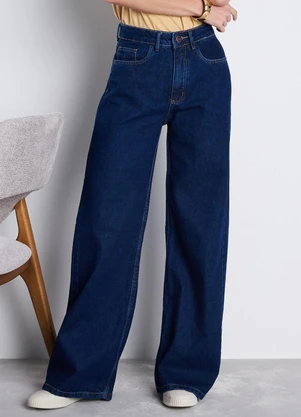 Meu Jeans - Wide Leg Binna com Fenda Jeans Escuro Azul - MEU JEANS