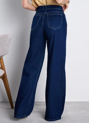 Meu Jeans - Wide Leg Binna com Fenda Jeans Escuro Azul - MEU JEANS