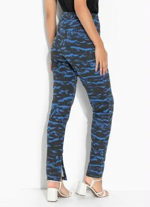 Moda Pop - Calça Camuflado Azul com Fenda na Barra - MODA POP