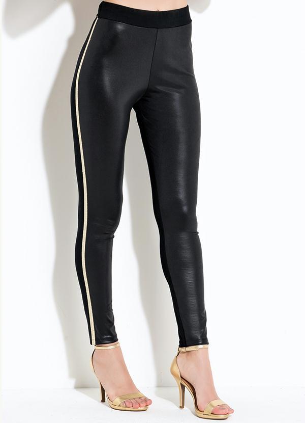 Quintess - Calça com Tiras Metalizadas Preta