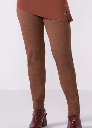 Marialícia - Calça Feminina Ajustada Texturizada Marrom - MARIALÍCIA