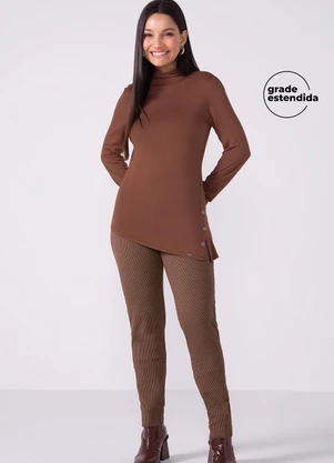 Marialícia - Calça Feminina Ajustada Texturizada Marrom - MARIALÍCIA