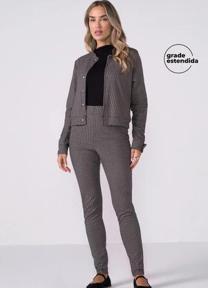 Marialícia - Calça Feminina Ajustada Texturizada Preto - MARIALÍCIA
