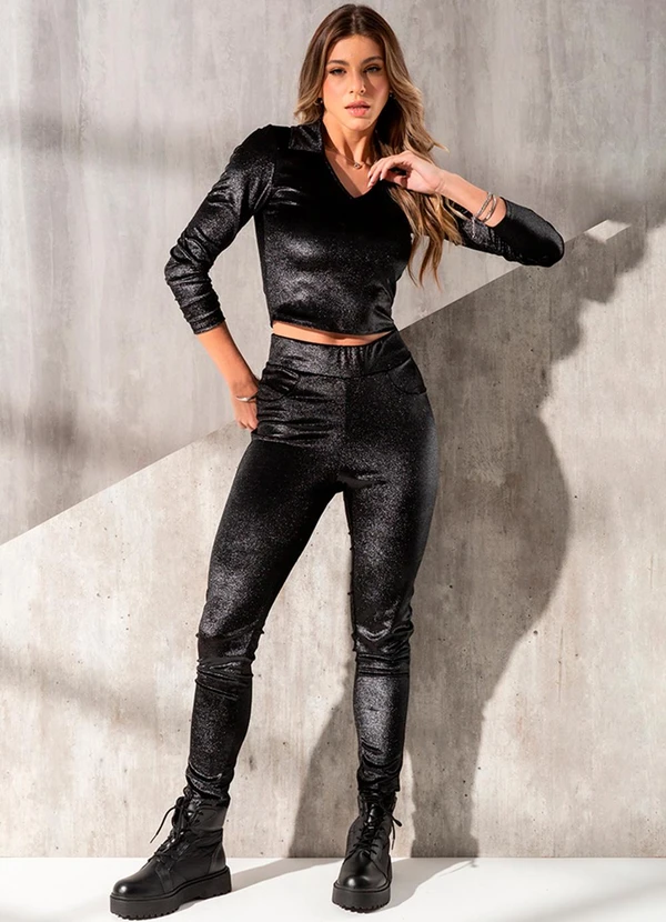 Habana Calça Feminina Aveludada Preto