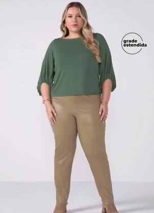 Marialícia - Calça Feminina Resinada com Zíper Marrom - MARIALÍCIA