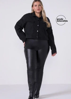 Marialícia - Calça Feminina Resinada com Zíper Preto - MARIALÍCIA
