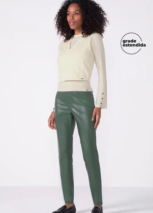 Marialícia - Calça Feminina Resinada com Zíper Verde - MARIALÍCIA